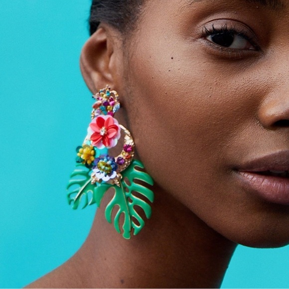 Zara Jewelry - Green Monstera Leaf Tropical Earrings